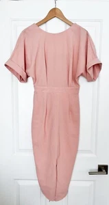 NWT! ASOS Salmon Blush Pink Wiggle Midi Slit Short Sleeve Lined Dress Sz 2 - Picture 1 of 6