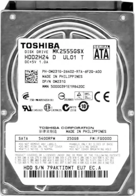 Hard Drive Toshiba MK2555GSX 250GB SATA II 5400RPM 8MB Cache 3Gbps 2.5'' Inch - Image 1 of 3