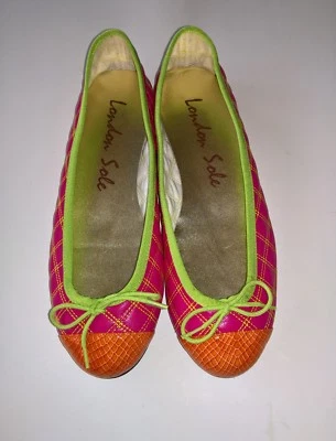 London Sole Henrietta Top Cap Double Quilt Fuschia Green Ballet Flats Size 37 - Image 1 of 4