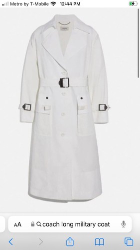 Cappotto lungo militare Coach nuovo con etichetta taglia 2 bianco misto cotone con cintura $795