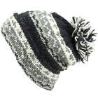 Chunky Wool Knit Beanie Bobble Hat Men Ladies Warm Winter Slouch Baggy Lined