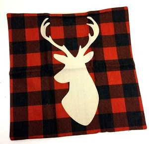 Christmas 19.5”x 19.5” Pillow Throw Red Plaid Cover Case Cushion Deer Elk - Picture 1 of 4