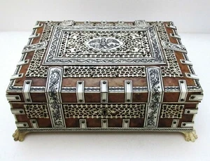 Antique Indian Vizagapatam Wooden Trinket Ring Jewelry Table Box Casket c.1890 - Picture 1 of 11