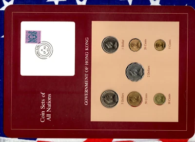 Juegos de monedas de todas las naciones Hong Kong con tarjeta 1979-1982 UNC $1, $5 1980 $2 1982 Foto 1 de 4