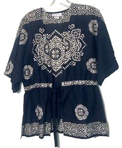 Soft Surroundings NERO/AVORIO COVER-UP~S~BATIK Top*camicia tunica legata - Foto 1 di 7