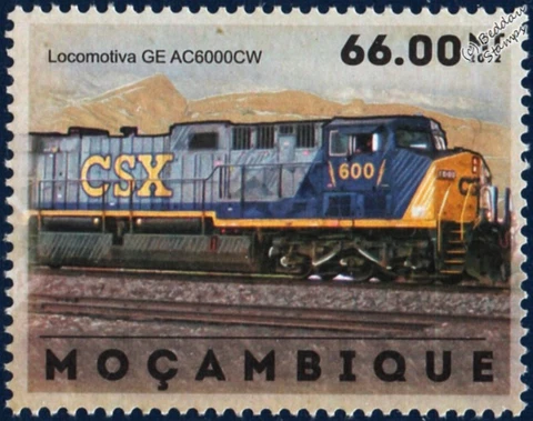 CSX Transportation GE AC6000CW 600 Diesel Locomotive Train Stamp/2012 Mozambique Cover