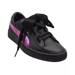 Tenis PUMA Niñas 6 Canasta Corazón Bling K Negro Púrpura Lentejuelas Orquídea 366847-01 - Imagen 1 de 7