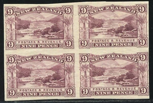 Neuseeland 1898-1903 9d Platte PP Viererblock in bräunlich lila RAR - Bild 1 von 2