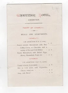 c1900 Vintage Grosvenor Hotel Chester Price List Tarrif Charges Scarce Ephemera - Picture 1 of 6