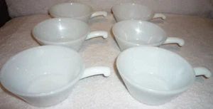 FIRE KING: ANCHOR HOCKING: JUEGO DE 6 TAZONES DE SOPA DE VASO DE LECHE con MANGO ~ VINTAGE - Imagen 1 de 7
