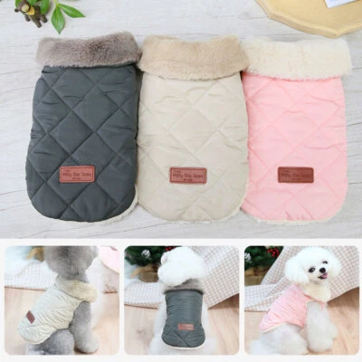 Winter Dog Clothes Fleece Hoodie for Small Dogs Fur Collar Boy/Girl Coat Vest - Image 1 of 4