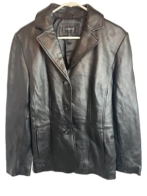 Chaqueta Blazer Abrigo ColeBrook Mujer Talla M Cuero Negra Botones ¡Suave! A medida Foto 1 de 4