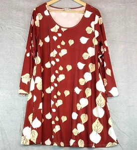 Beyond this Plane Dress Womens Large Rust Brown Stretch A-line Long Sleeve Scoop - Picture 1 of 11