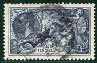 GB KGV SEAHORSE High Value SG452 10s Indigo (1934) RE-ENGRAVED Used c£80 LRED143 - Image 1 of 4