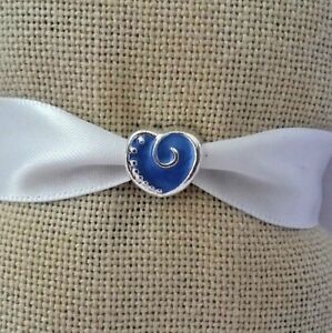 Blue Enamel Heart Bead Spacer For European Style Charm Bracelet or Necklace
