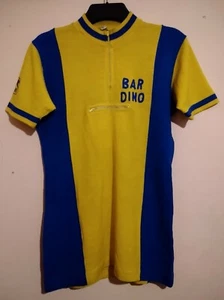 BAR DINO CASTEL MAGGIORE VINTAGE YELLOW AND BLUE WOOL CYCLING JERSEY THIN LIZZY  - Picture 1 of 7