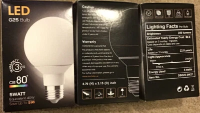 Three 3 LED 5W G25 2700K FROST Vanity Pendant Light Droplight Table Lamp Boxed - Image 1 of 4