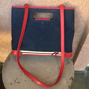 Tommy Hilfiger Denim Purse Leather Messenger Bag Vintage Red White Blue - Picture 1 of 12