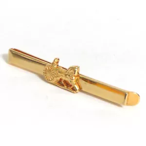 Auth Vintage Celine Tie Clip Clasp Bar Horse Carriage Goldtone Metal Made in Ita - Picture 1 of 15