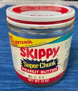 Barattolo di vetro burro di arachidi vintage Skippy Super Chunk 12 once. Exp 1981 969A - Foto 1 di 2