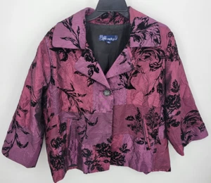 Susan Graver Jacket Womens XL Pink Maroon Patchwork Taffeta Floral Artsy Blazer - Picture 1 of 9