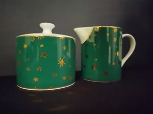 Vintage 1990's Sakura GALAXY Green + 14K Gold Porcelain Sugar & Creamer Set -NIB - Picture 1 of 17