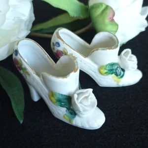 Vintage Porzellan bemalte Blumen kleine High Heel Schuh Hausschuhe Japan - Bild 1 von 8