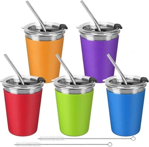 Stainless Steel Kids Cups with Spill Proof Lids, Straws & Sleeves 12 Oz/ 5 Pack - Picture 1 of 7