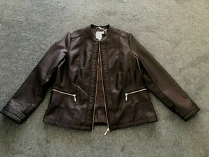 Millers: Size: 22. Chic Collarless BLACK PU Leather-Look, Zip Front Lined Jacket - Picture 1 of 11