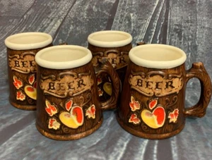 Treasure Craft USA Beer Mugs Fall Apple And Leaves Steins Cider Mugs Set Of 4 - Picture 1 of 11