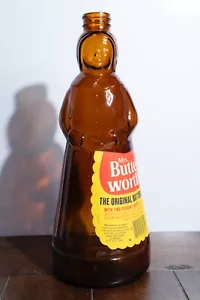 Bottiglia sciroppo vintage Mrs. Butterworth's vetro ambrato 36 once con etichetta storta. SENZA TAPPO - Foto 1 di 7