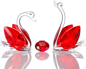 Set of 2 Crystal Red Swans 40Th Anniversary Wedding Gifts for Parents Glass Anim - Picture 1 of 12