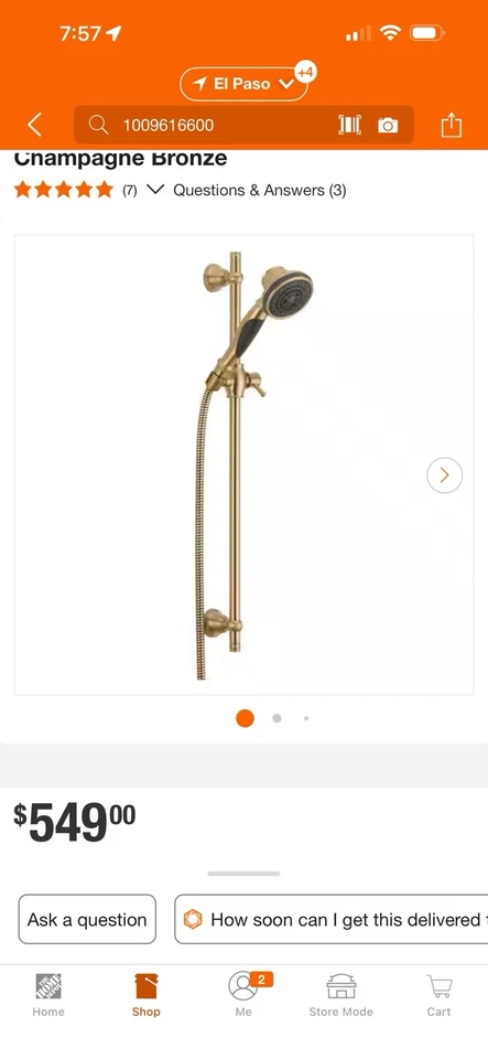 Delta 53021-CZ-PK Hand Shower W/ Wall Elbow. Bronze Finish