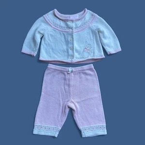 Janie and Jack Pink Fair Isle maglia set 2 pezzi taglia 0-3 mesi maglione pantaloni - Foto 1 di 7