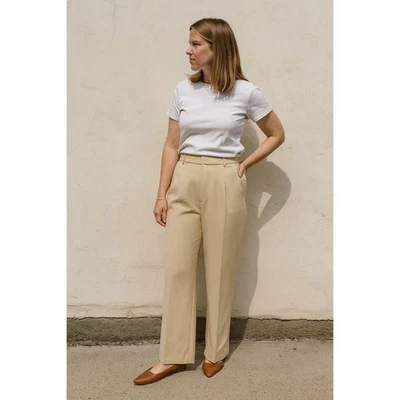 Женские штаны J.Crew Essential City Crepe 14 бежевые плиссированные карьерные повседневные опрятные - Изображение 1 из 4