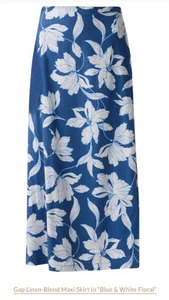 Maxi Falda Gap Mezcla de Lino L Floral Azul y Blanco  - Imagen 1 de 4