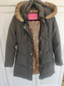 Betsey Johnson vintage 90s  Jacket,  Remove Faux Fur Hood leopard lined Small - Picture 1 of 9