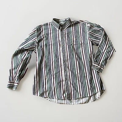 VINTAGE 90’s Trader Bay Shirt Men TALL XLT White Button Up Striped Long Sleeve - Image 1 of 4