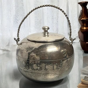Antico barattolo biscotti vittoriano placcato argento sfera rotonda incisa fronte 5" Canada - Foto 1 di 11