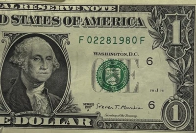 Birthday Note February 28 1980 Fancy Serial Number One Dollar BillF02281980F FW - Image 1 of 4