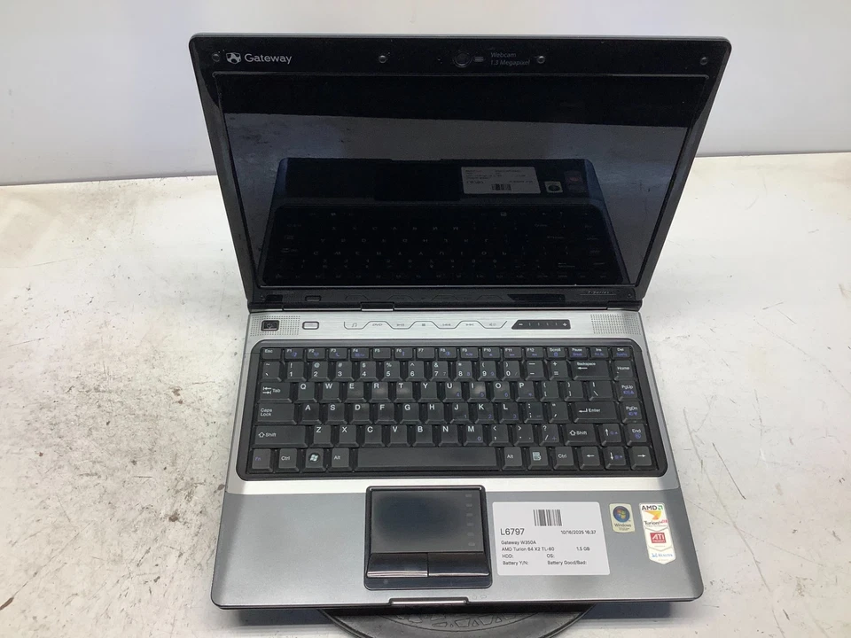 Gateway W350A AMD Turion 64 X2 TL-60 2000 MHz 1,5 GB SIN DISCO DURO/batería Foto 1 de 4