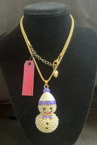 Betsey Johnson Halskette Schneemann Perlen lila goldfarben NEU  - Bild 1 von 5