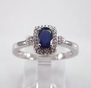 White Gold Diamond and Sapphire Petite Engagement Promise Ring Jewelry Gift - Picture 1 of 7