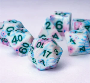 Blue-Pink Multi-Colour Mix Pattern Dice 7-Dice Set w/Teal Dnd Dice Resin - Picture 1 of 7