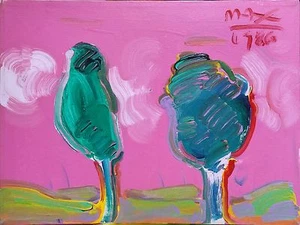 PETER MAX "PINK SKY" 1986 | ORIGINAL ACRYLIC/CANVAS 12X16" | RETAIL $15K GALLART - Picture 1 of 3