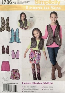 Simplicity Learn to Sew Pattern 1786 Girls Vest Bolero & Skirt Sizes 7 - 14 NEW - Picture 1 of 2