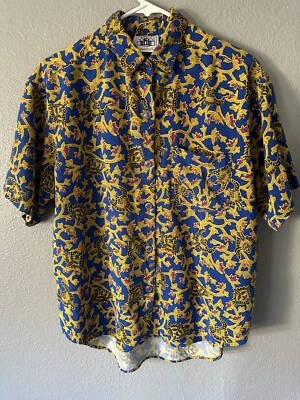 Camisa azul y amarilla abotonada vintage años 90 azul ancla azul Foto 1 de 4