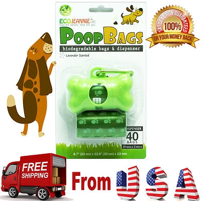 EcoJeannie Biodegradable Dog Poopbags 40 Bags (2 Rolls = 80 Bags ) + 1 Dispenser - Image 1 of 4