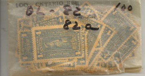 Canada Revenue - Ontario - Lot of 100 Van Dam no OL82/82a - MNG - punch cancel Cover