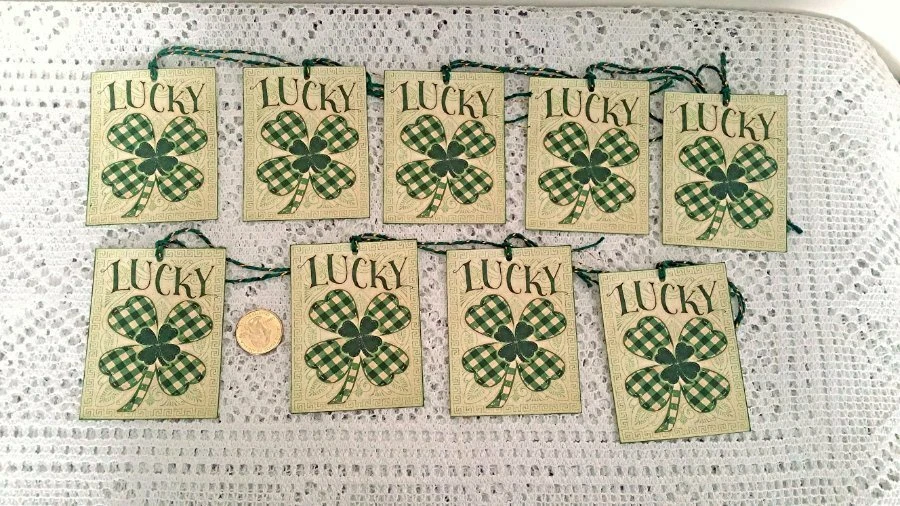 9~Día de San Patricio~Trébol de cuatro hojas~Trébol~Cartutería de lino~Regalo~Colgar~Etiquetas Foto 1 de 1